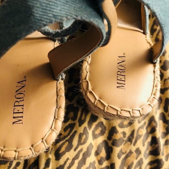 Merona  size 10 denim platform wedge ankle wrap ties like new in box - Picture 11 of 14